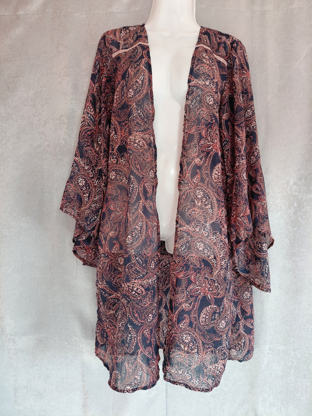 Wishful Park Sheer Paisley Kimono Cardigan Sheer Cover Up Bohemian Sz - M